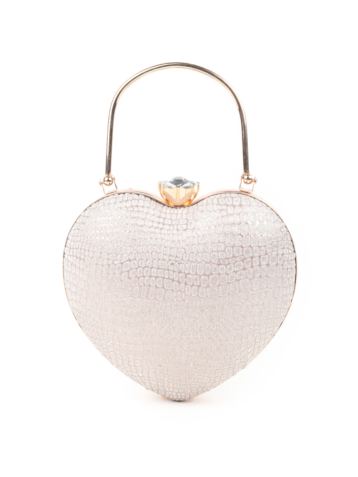 Odette Golden Heart Shaped Patterned Shimmery Clutch For Women - Image 3