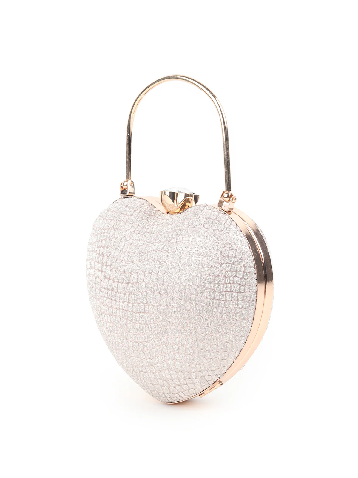 Odette Golden Heart Shaped Patterned Shimmery Clutch For Women - Image 4