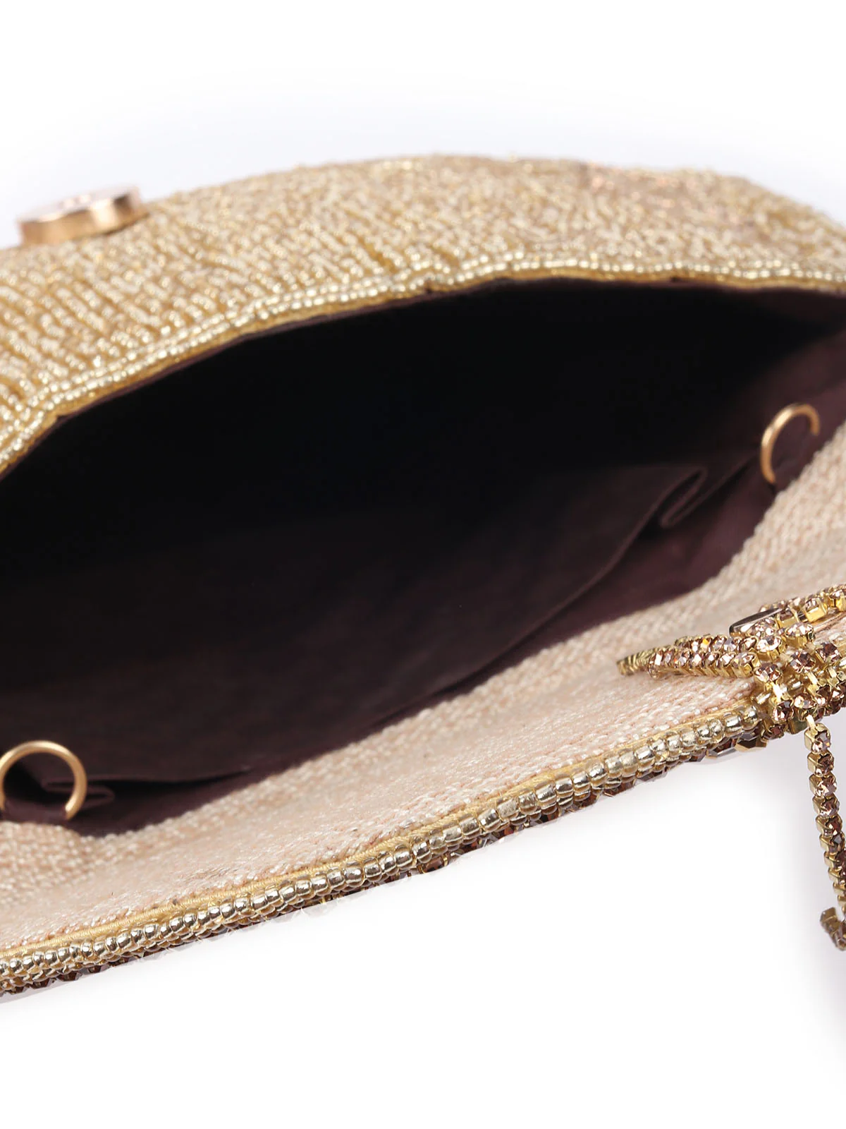 Odette Golden Jute Beads And Stone With Golden Metallic Chain Hand Bag For Women - Image 6