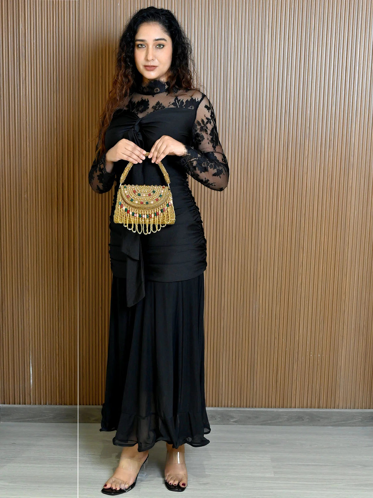 Odette Golden Jute Embellished Clutch For Women - Image 2