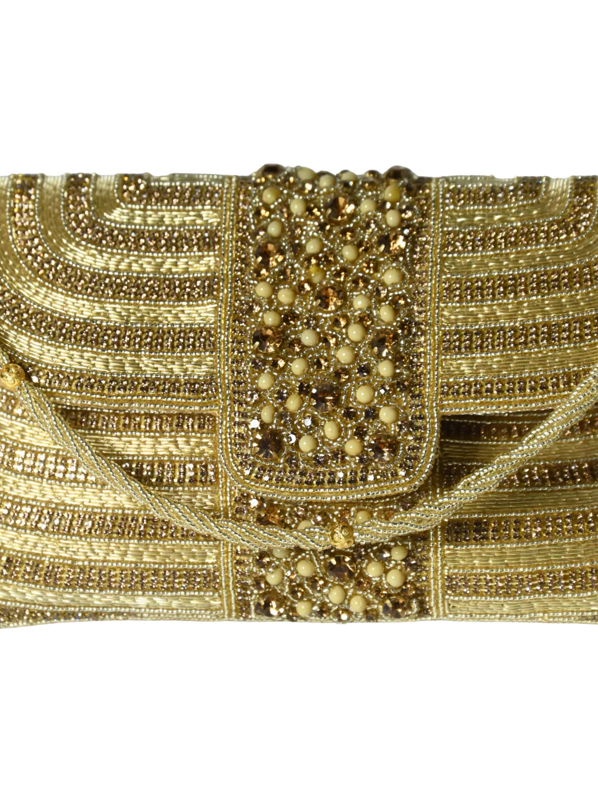 Odette Golden Jute Embellished Clutch For Women - Image 7