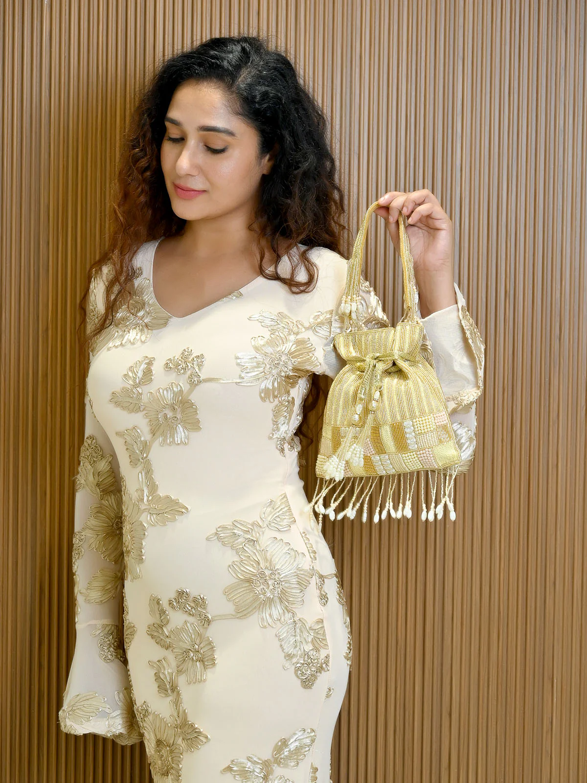 Odette Golden Jute Embellished Potli For Women