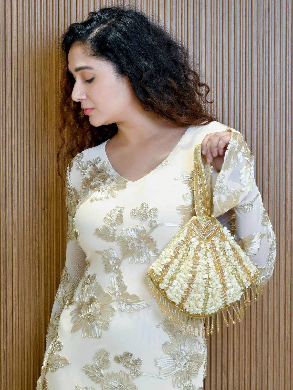 Odette Golden Jute Embellished Potli For Women