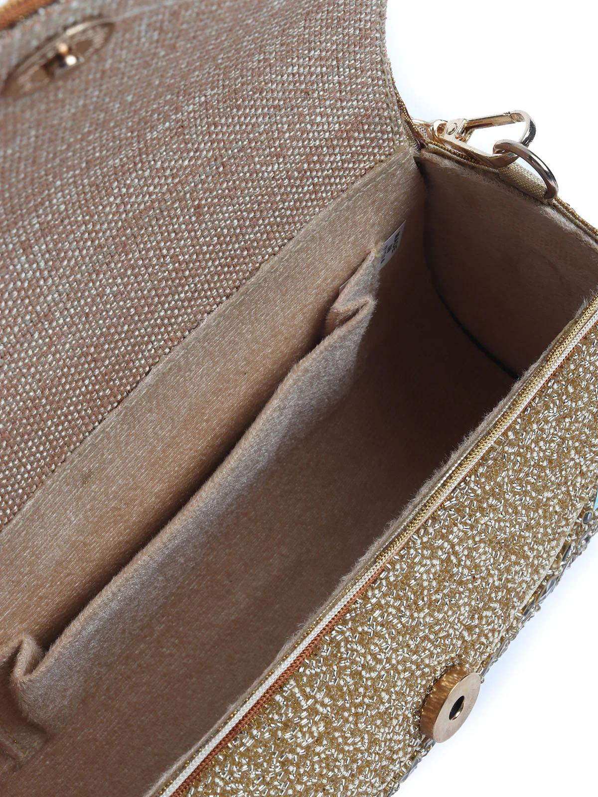 Odette Golden Jute Embellished Pure Silver Stone And Beads Hand Bag For Women - Image 6