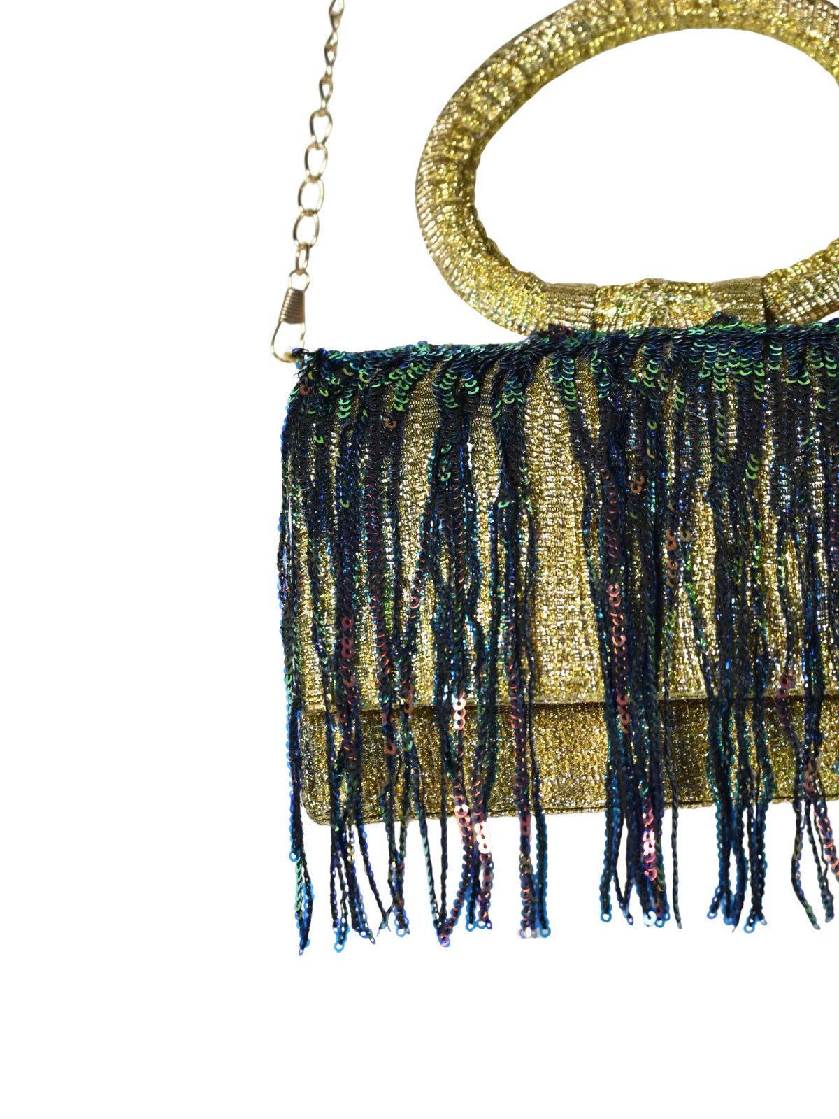 Odette Golden Lace Embellished Clutch For Women - Image 7