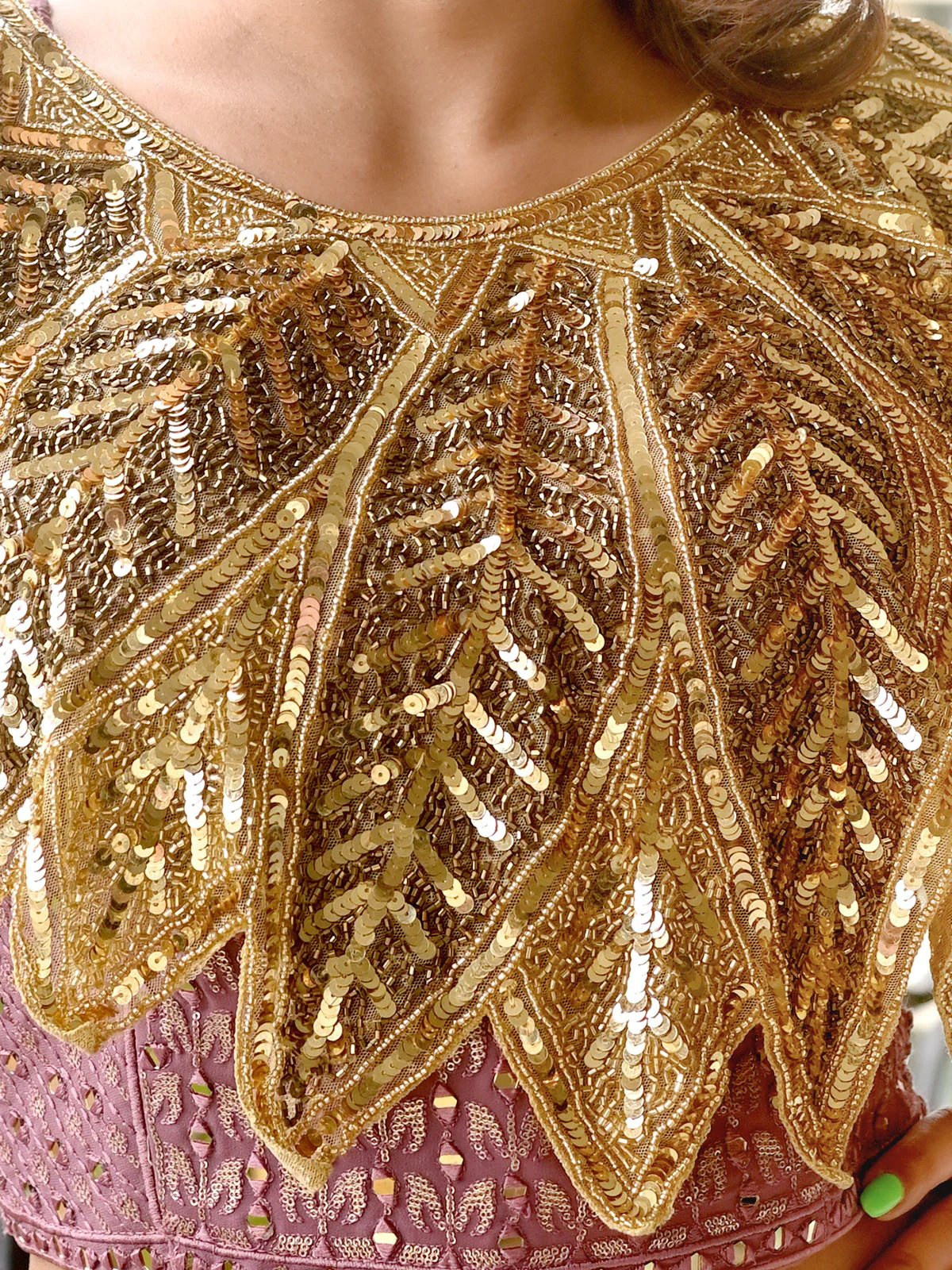 Odette Golden Net Cutdana Embroidered Tasseled Cape for Women - Image 5
