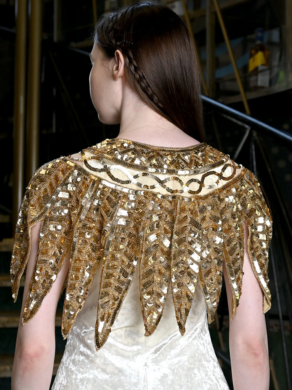 Odette Golden Net Embellished Cape For Women - Image 4