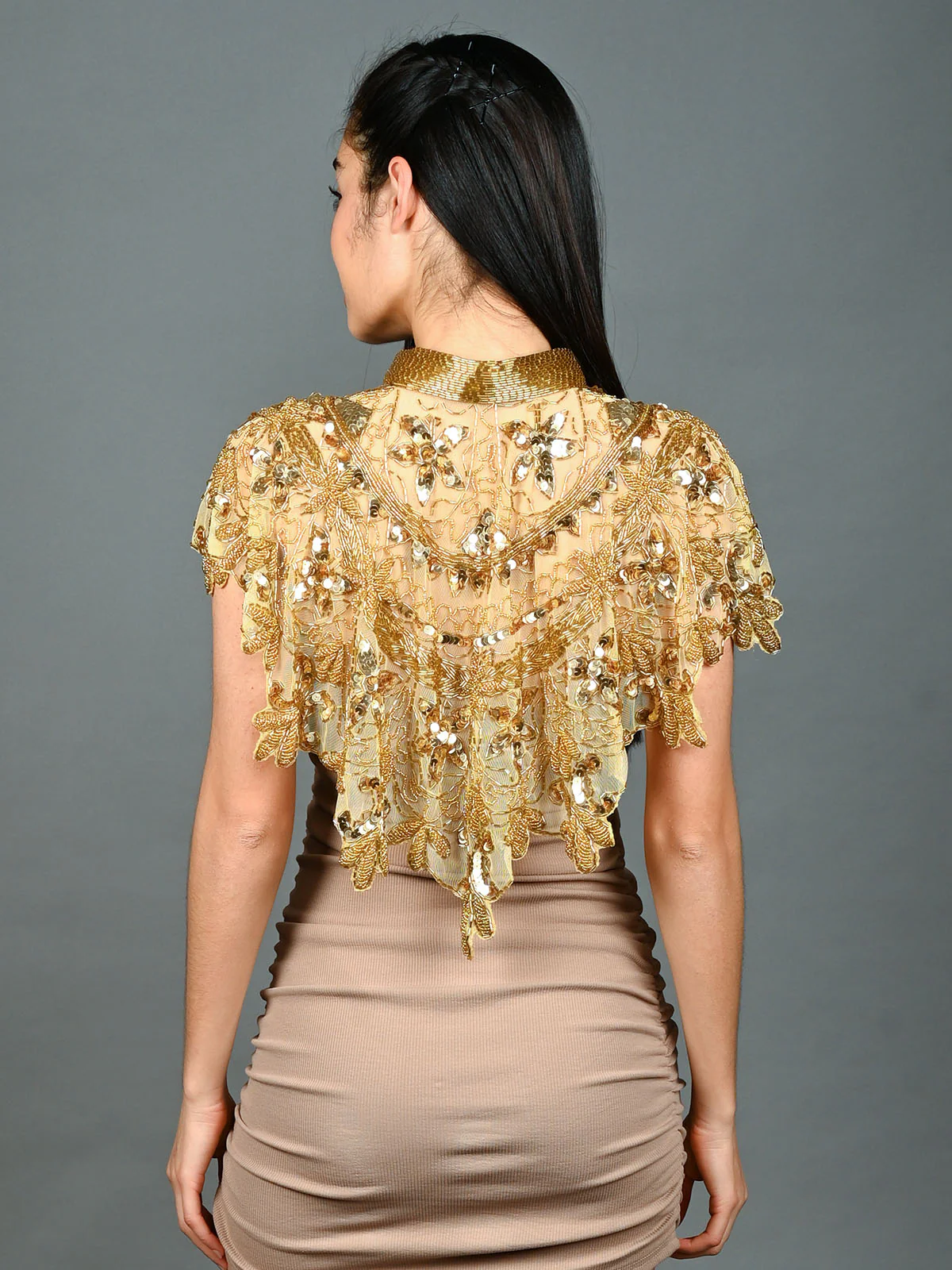 Odette Golden Net Embellished Cape For Women - Image 4