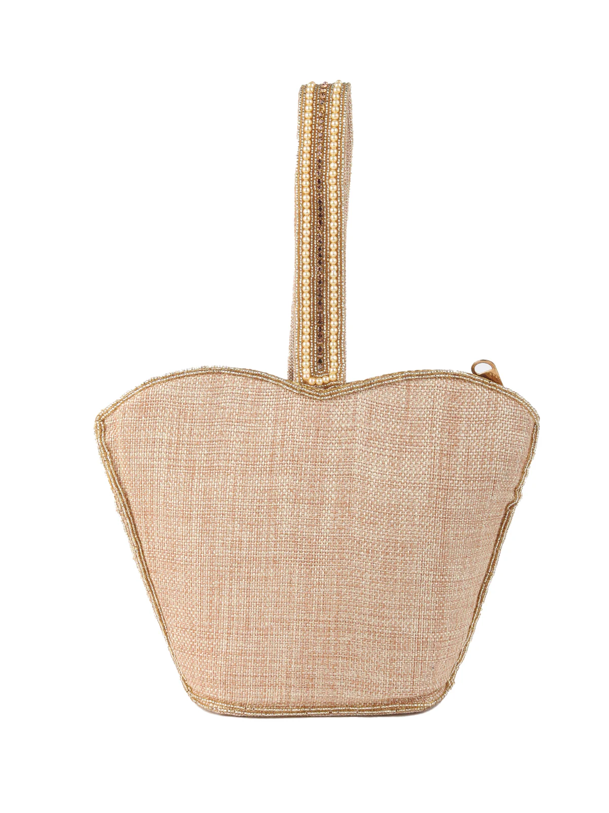 Odette Golden Pearls Embroidered Structured Clutch For Women - Image 4
