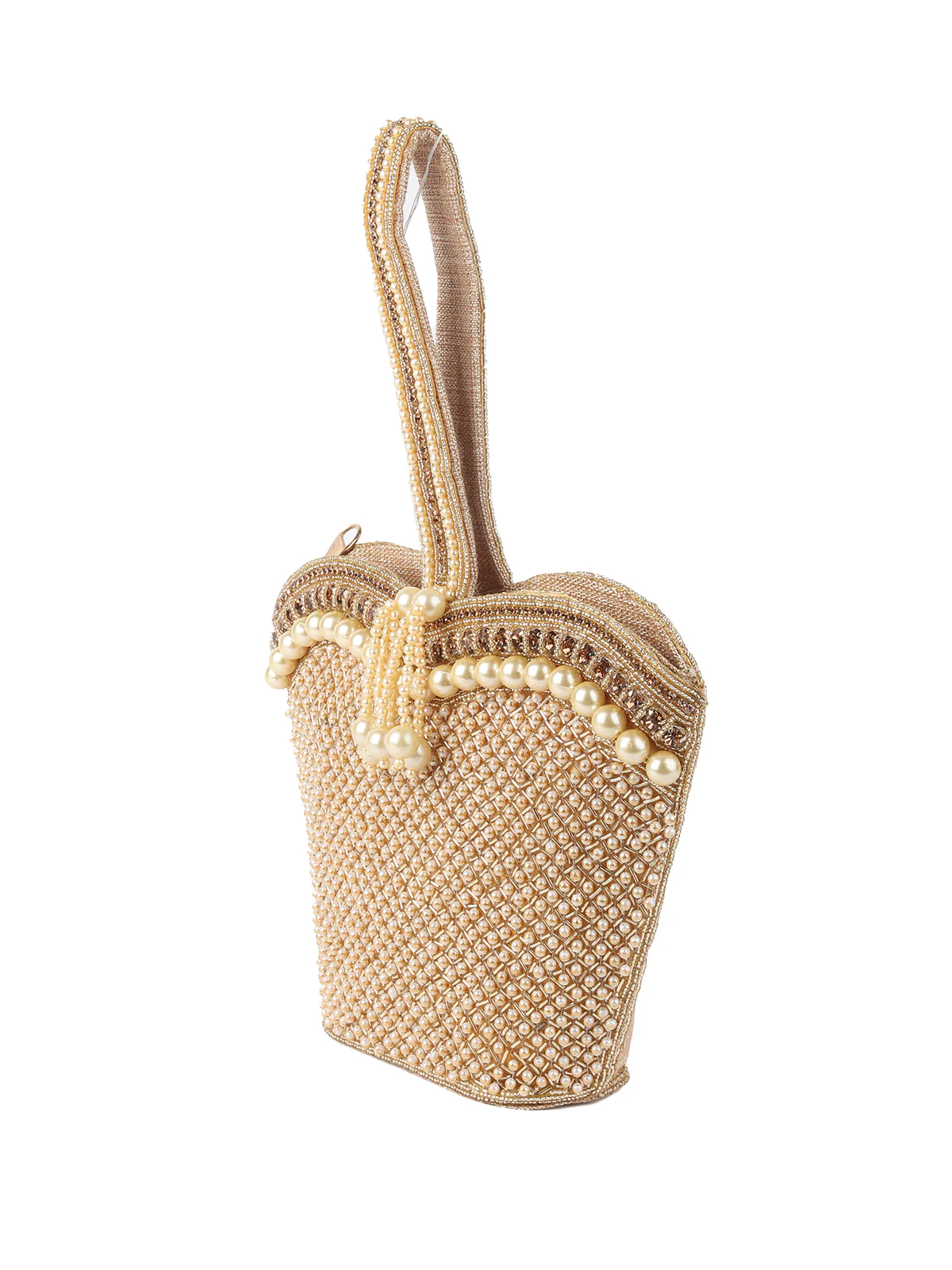 Odette Golden Pearls Embroidered Structured Clutch For Women - Image 5