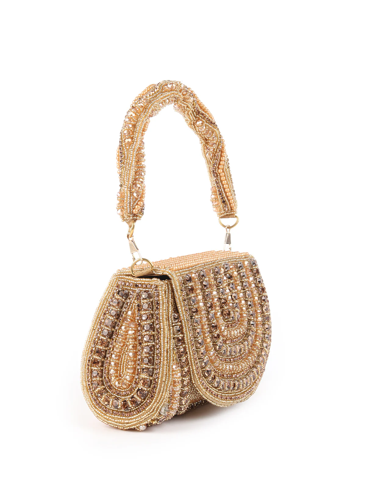 Odette Golden Pearls Embroidered Structured Clutch For Women - Image 4