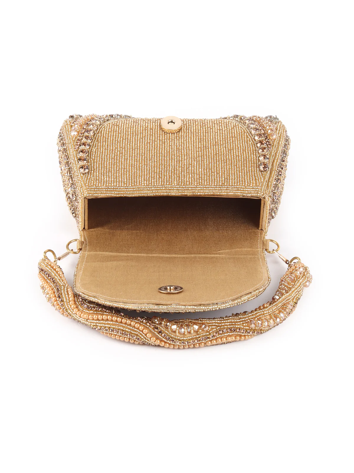 Odette Golden Pearls Embroidered Structured Clutch For Women - Image 6