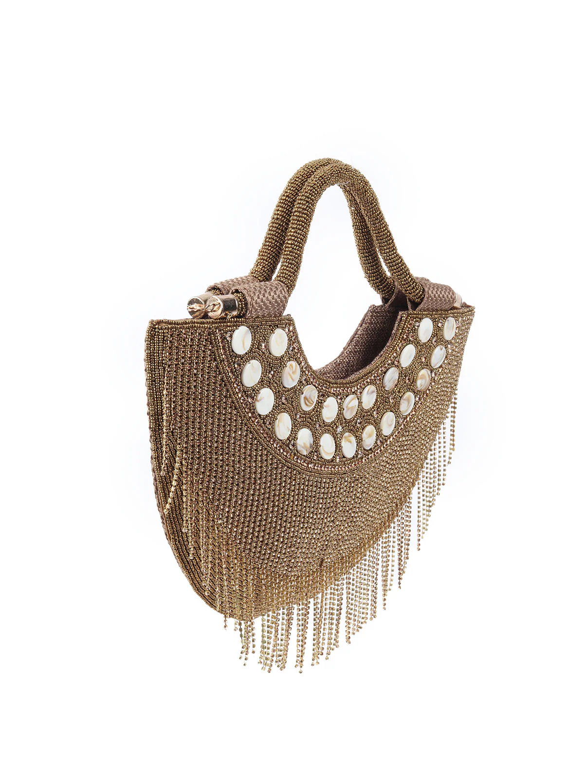 Odette Golden Polyester Encompassing With Bead And  Stone Hand Bag For Women - Image 4