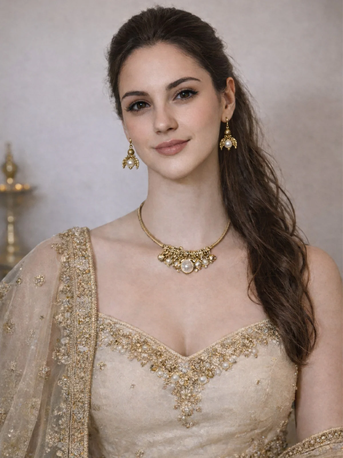 Odette Golden PU Embellished Jewellery Set For Women