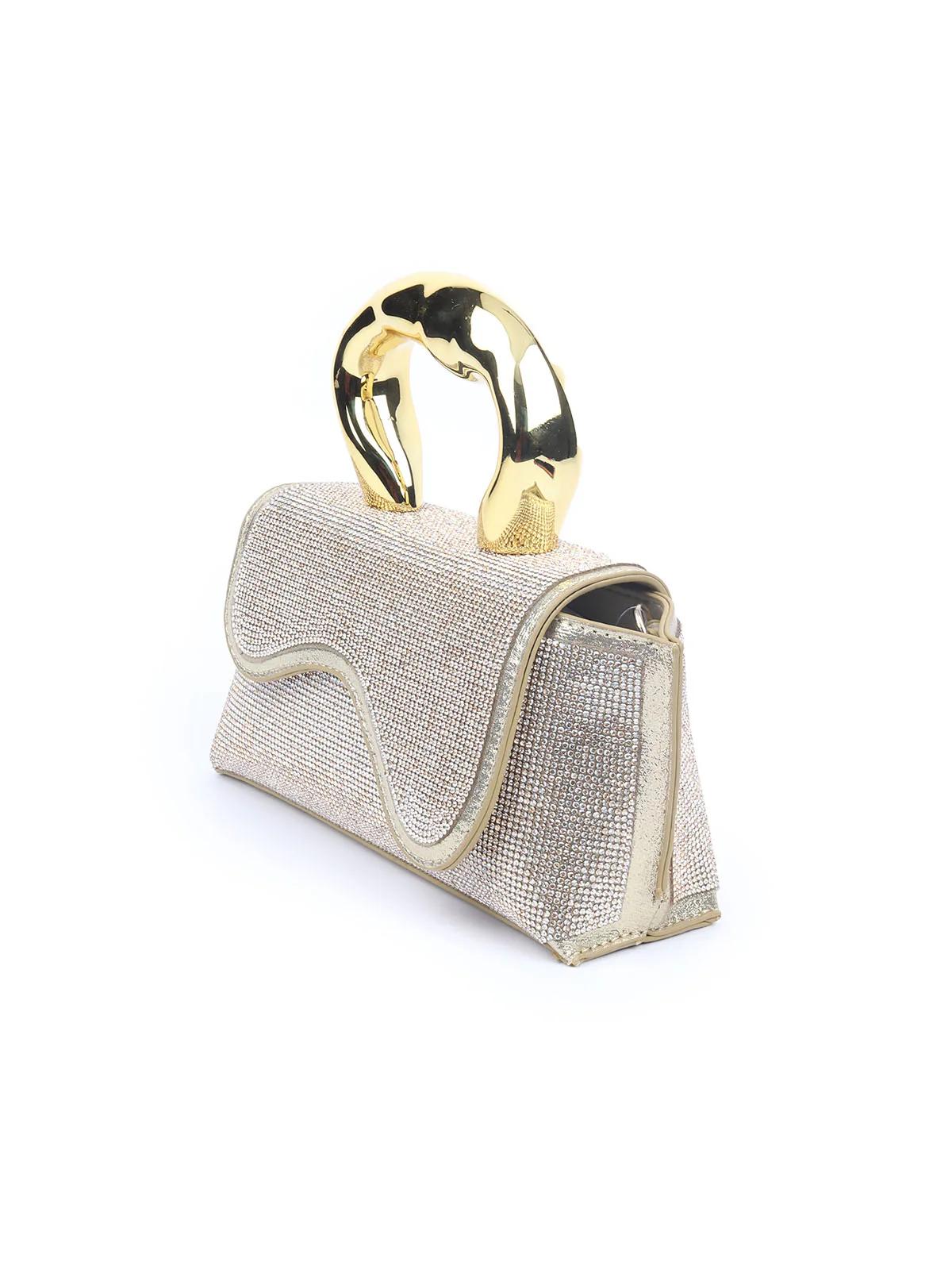 Odette Golden PU Encompassing With Stones Work Hand Bag For Women - Image 4