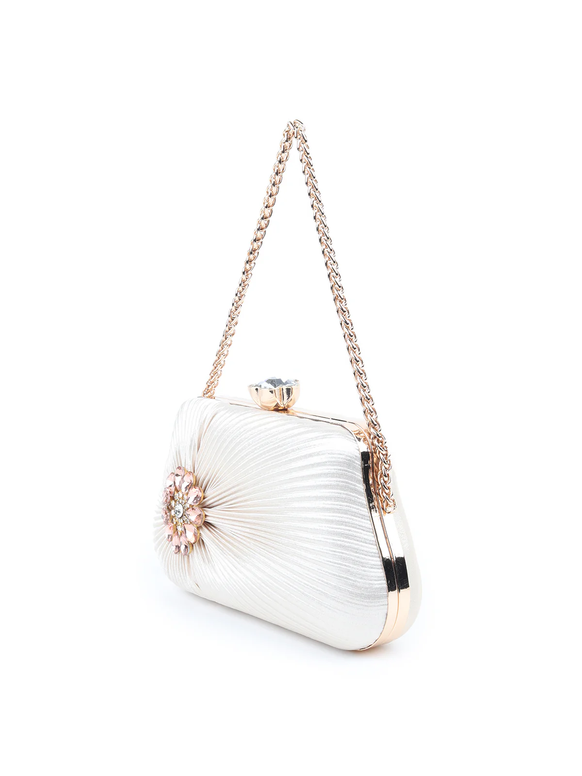 Odette Golden Ruched And Embellished Clutch For Women - Image 4