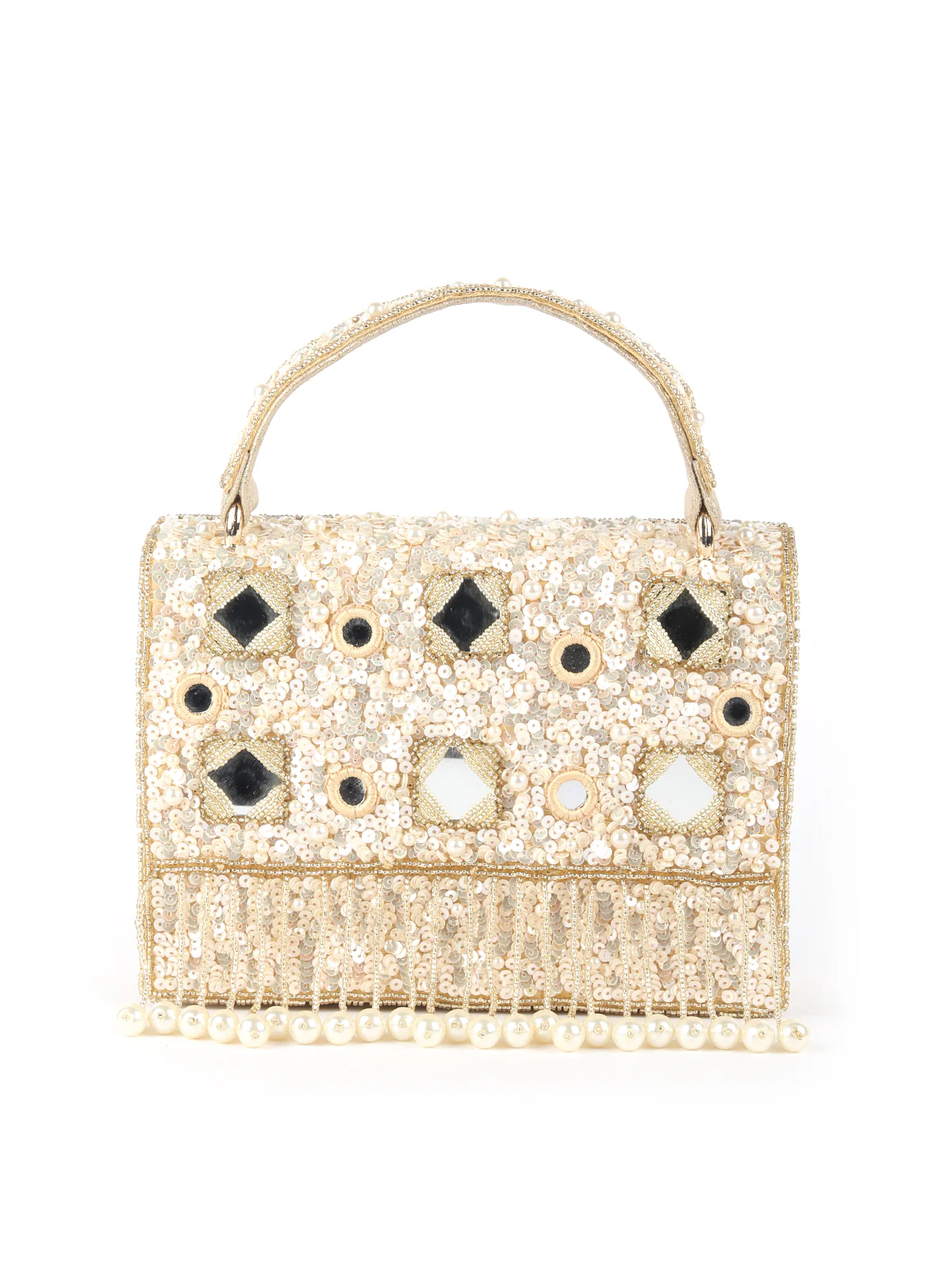 Odette Golden Sequins Embroidered Structured Clutch For Women - Image 3