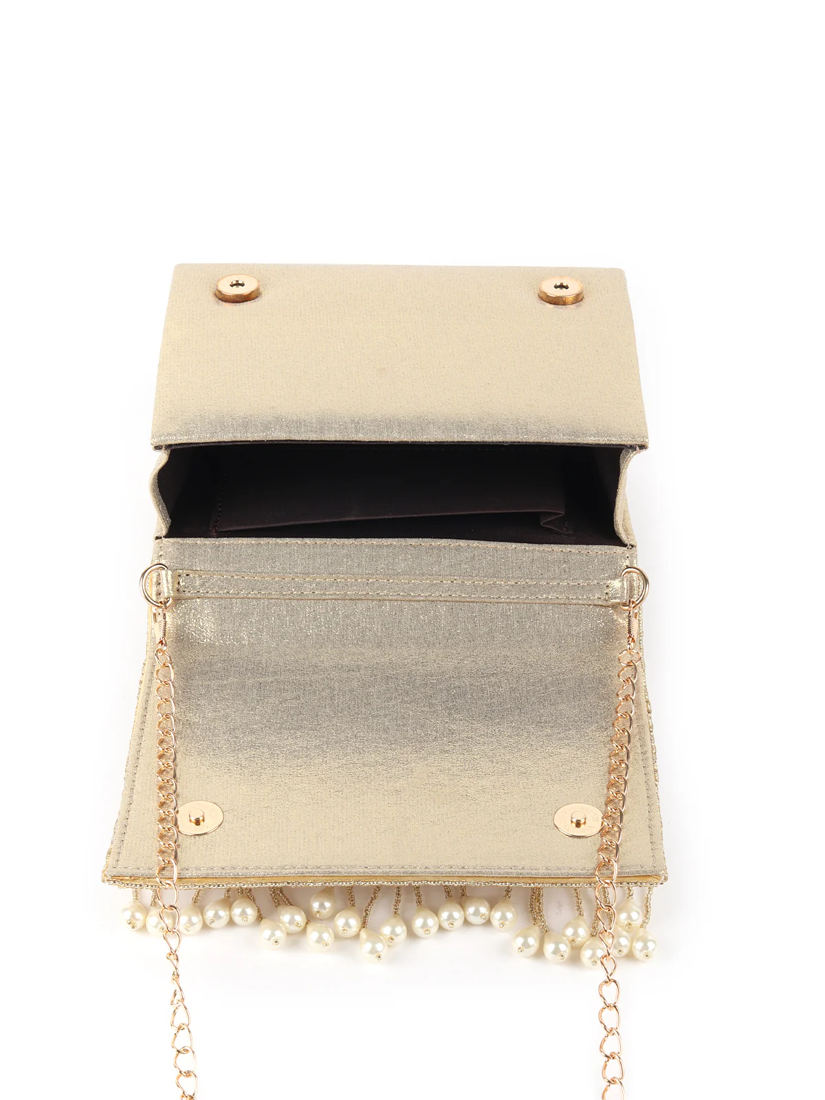 Odette Golden Sequins Embroidered Structured Clutch For Women - Image 6