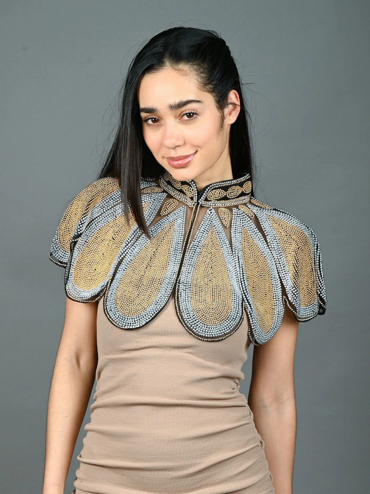 Odette Golden & Silver Net Embellished Cape For Women