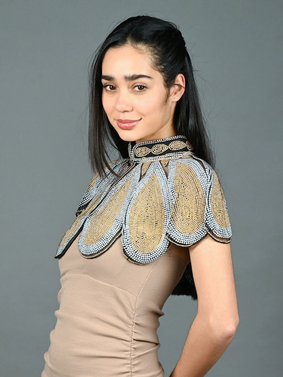Odette Golden & Silver Net Embellished Cape For Women - Image 2