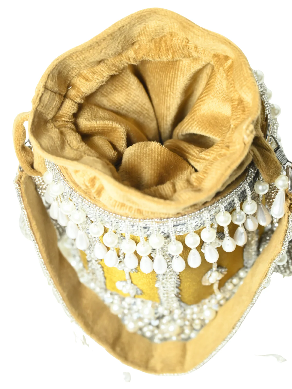 Odette Golden Suede Embellished Potli For Women - Image 5