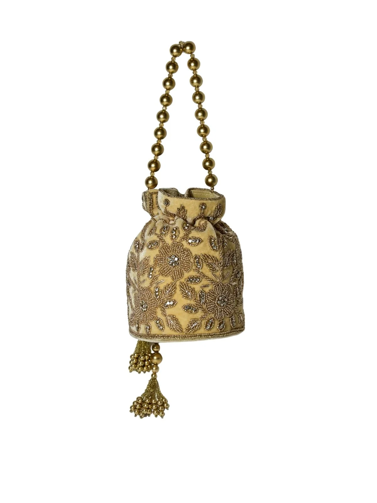 Odette Golden Suede Embellished Potli For Women - Image 4