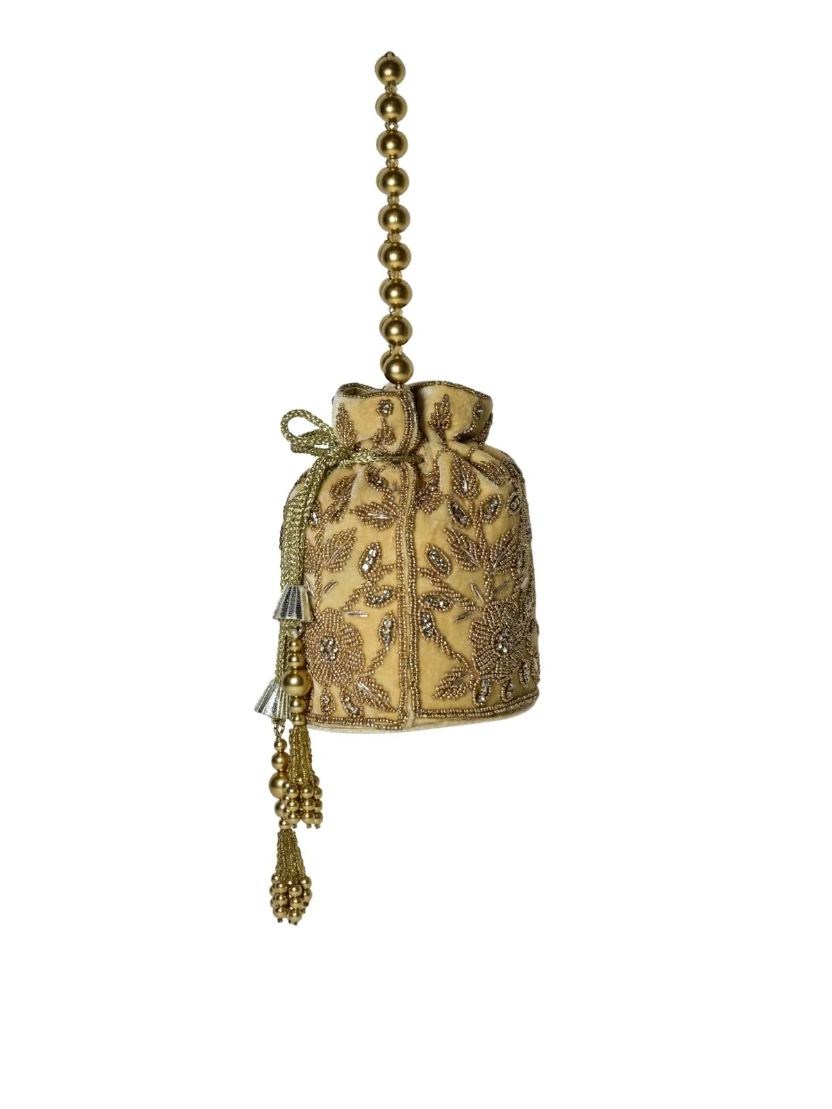 Odette Golden Suede Embellished Potli For Women - Image 5