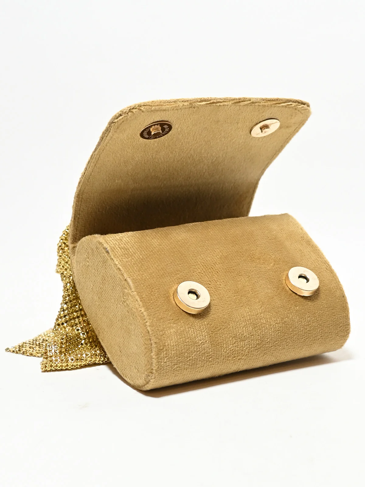 Odette Golden Suede Sequence Embellished Clutch For Women - Image 5