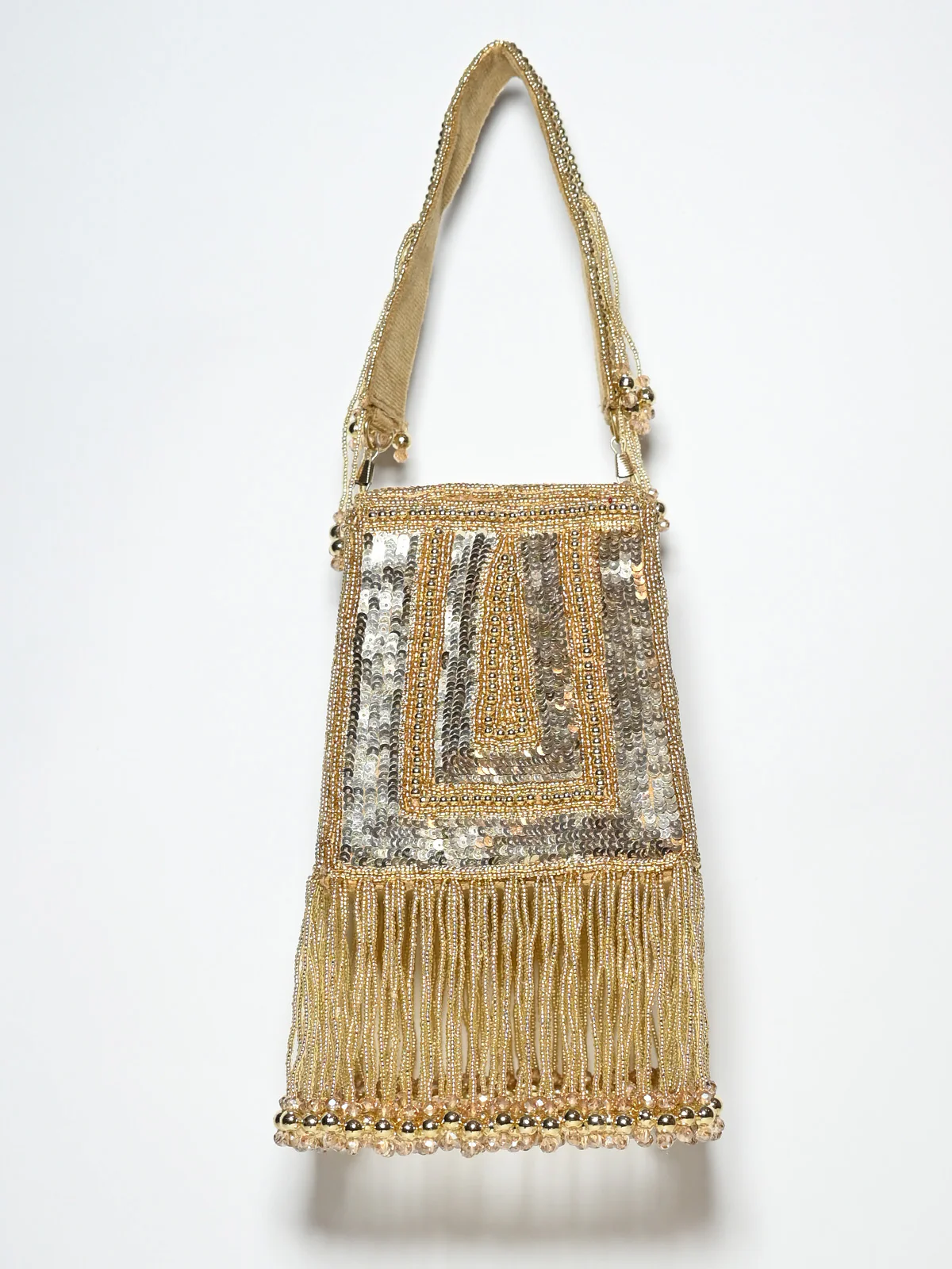 Odette Golden Suede Sequence Embellished Potli For Women - Image 2