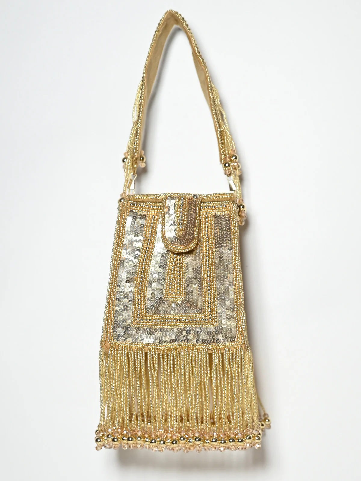 Odette Golden Suede Sequence Embellished Potli For Women - Image 3