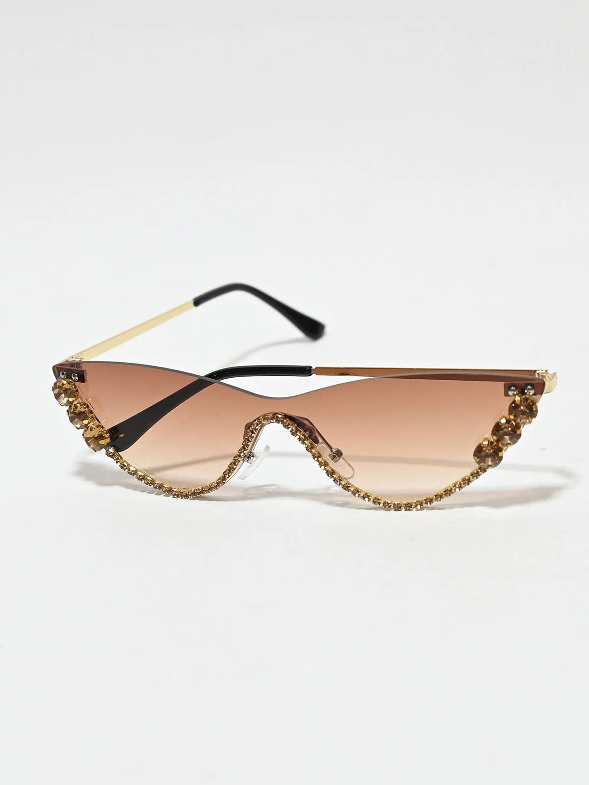 Odette Golden Synthetic Metal Embellished Sunglasses For Women - Image 3