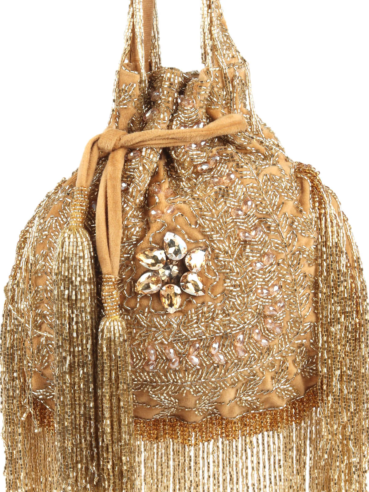 Odette Gold Tasseled Bridal Potli Bag For Women - Image 5