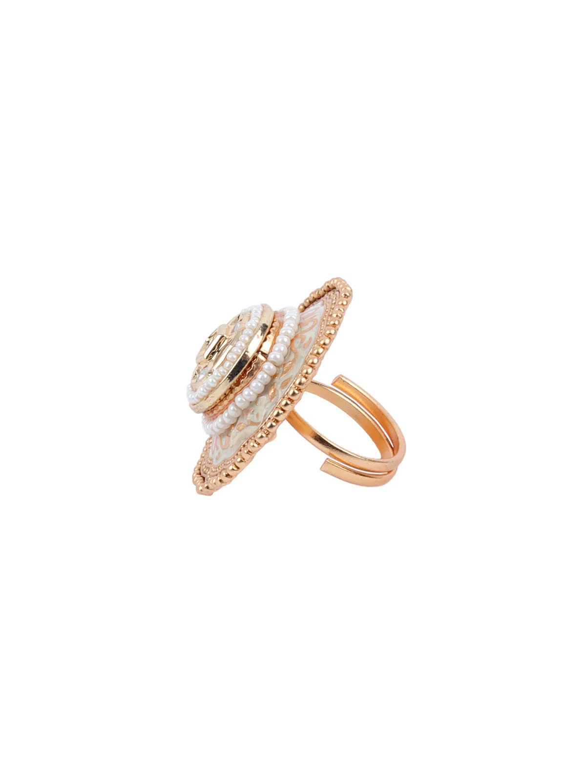 Odette Golden & White Alloy Embellished Ring For Women - Image 3