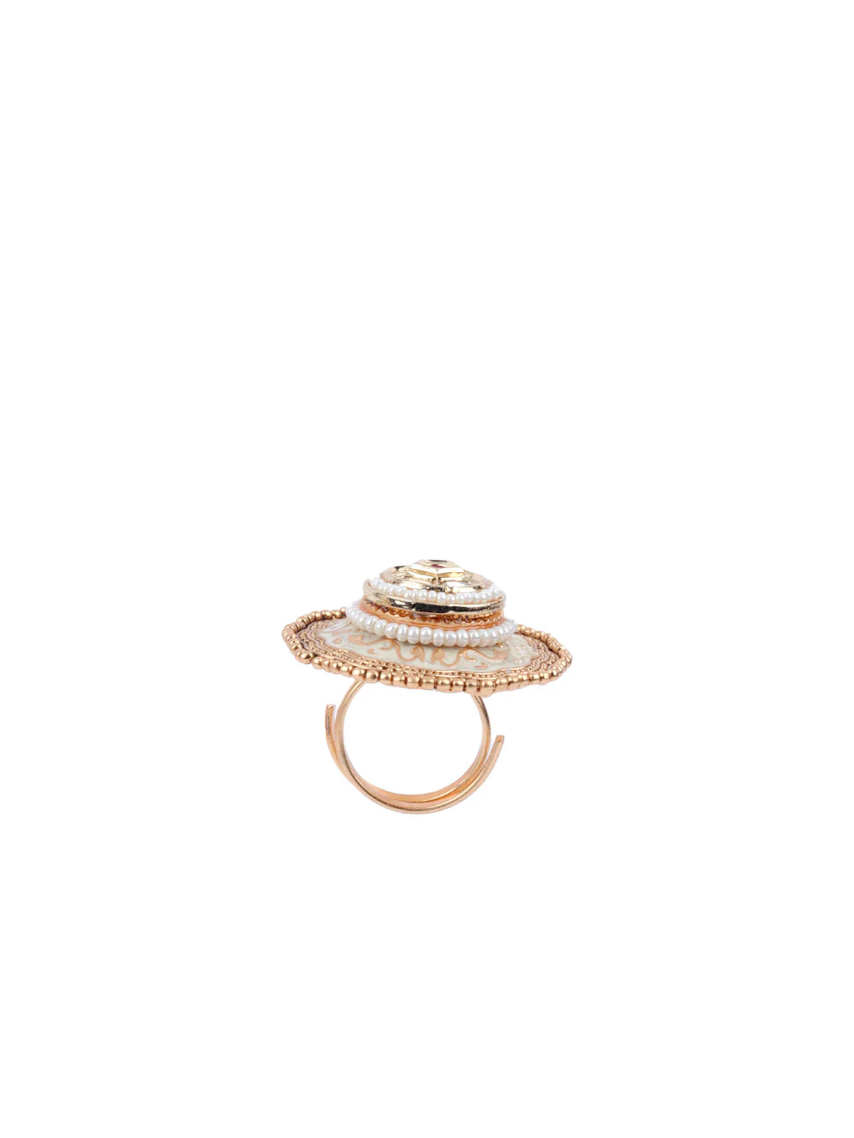 Odette Golden & White Alloy Embellished Ring For Women - Image 5