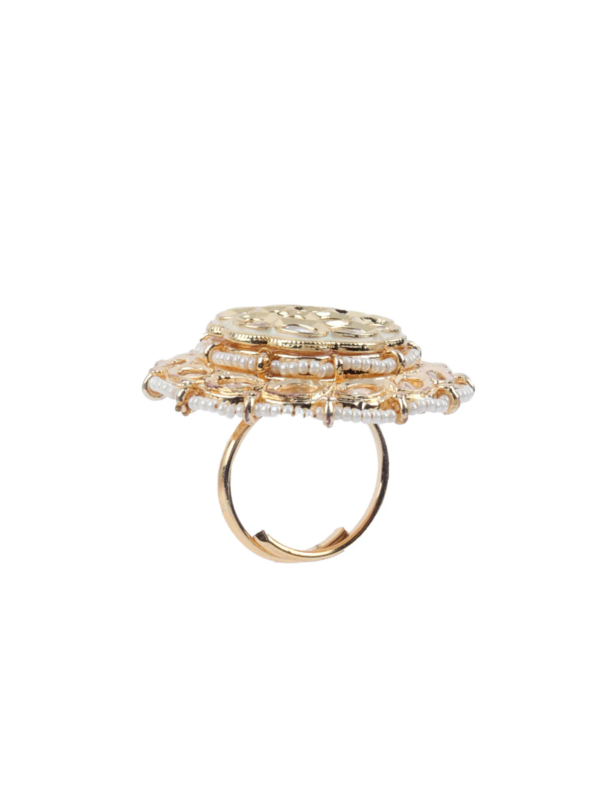 Odette Golden & White Alloy Embellished Ring For Women - Image 6
