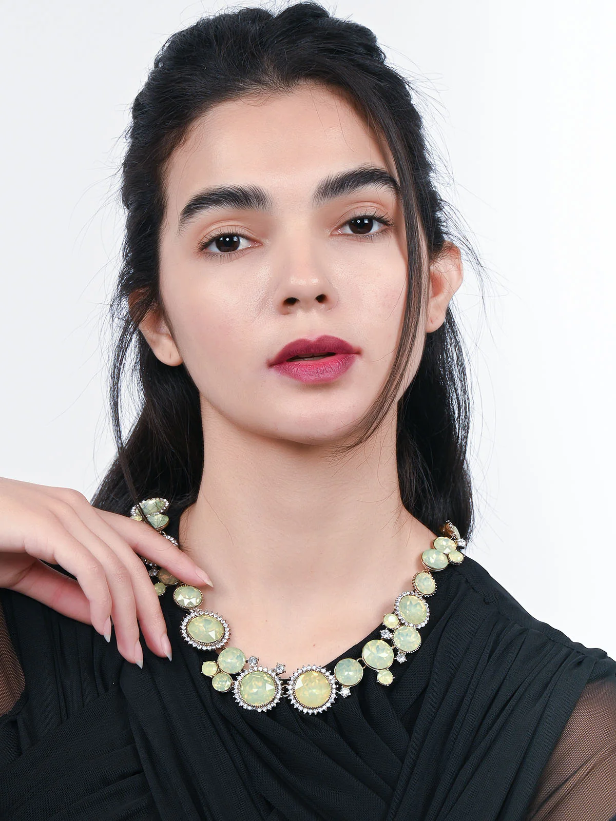 Odette Green Alloy Stone Embellished Neckpiece For Women