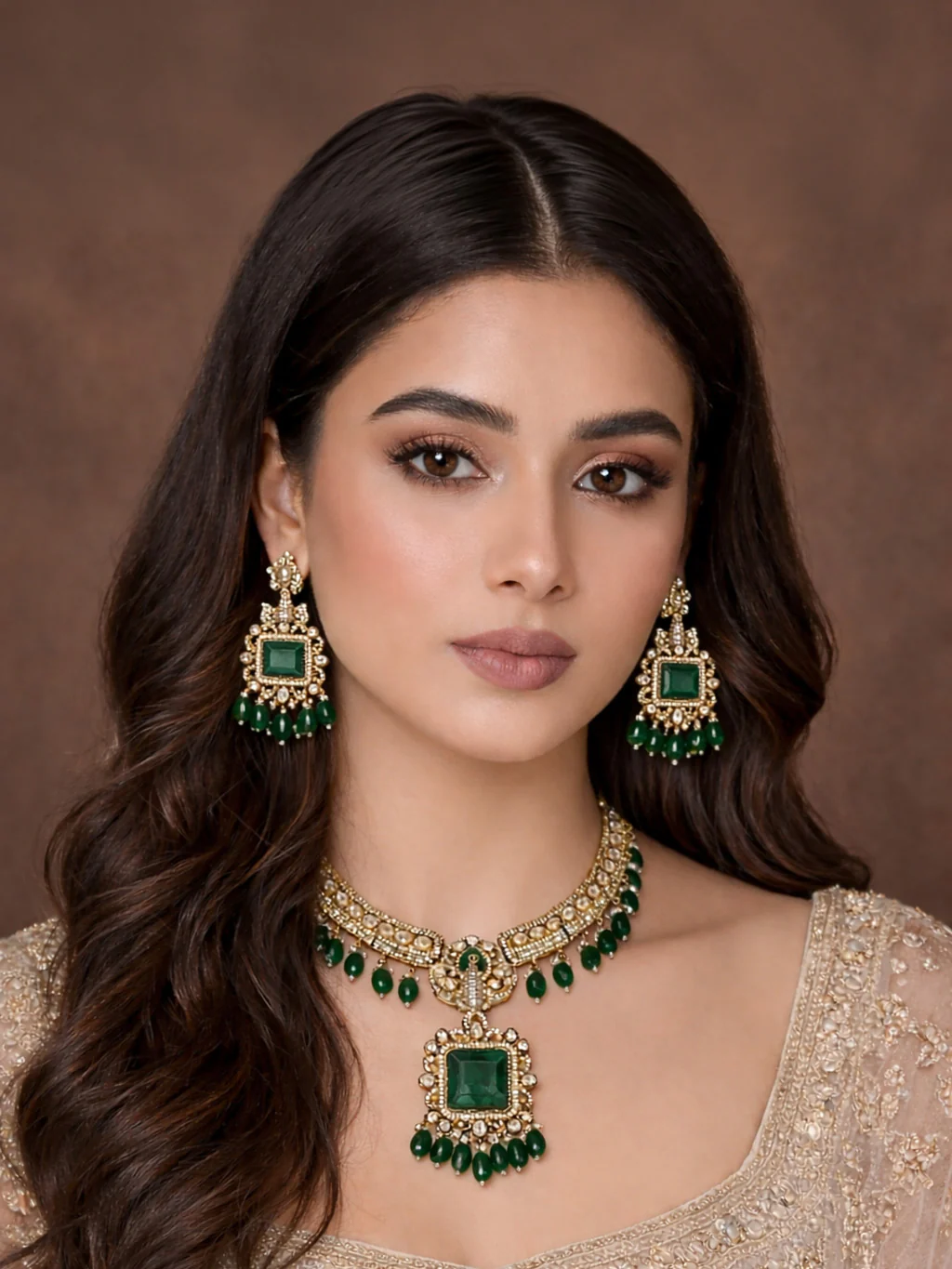 Odette Green Alloy Stone Jewellery Set For Women