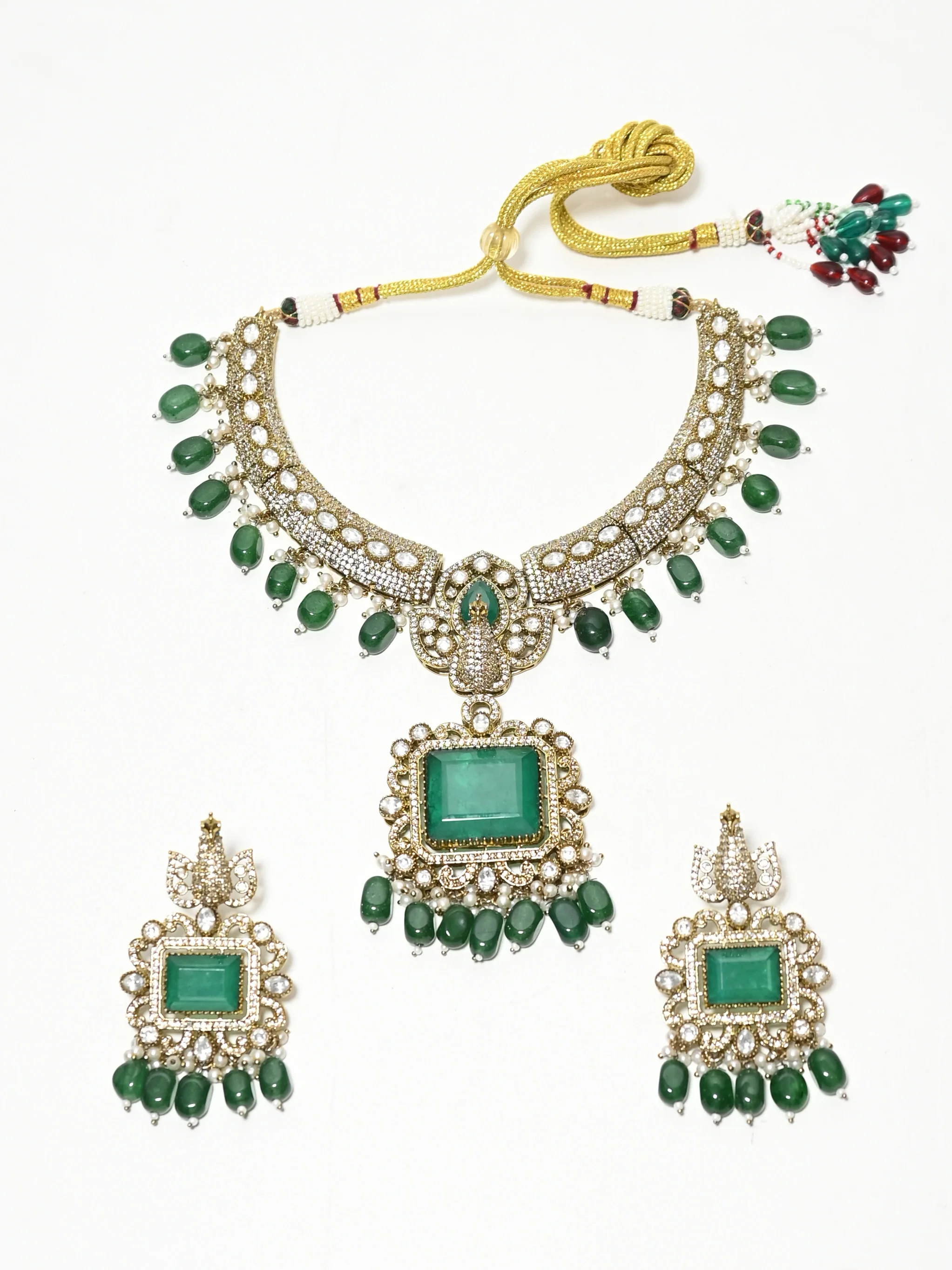 Odette Green Alloy Stone Jewellery Set For Women - Image 5