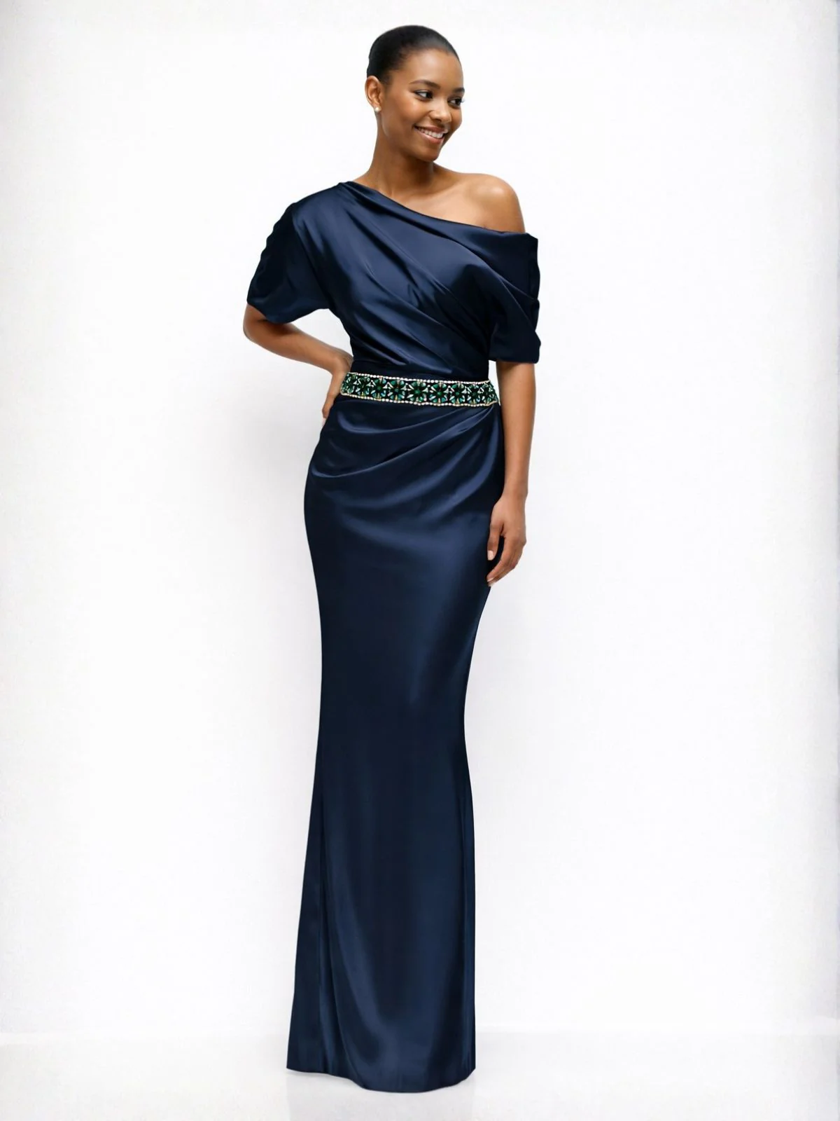 Odette Green And Black Elastic Stone Belt For Women - Image 6