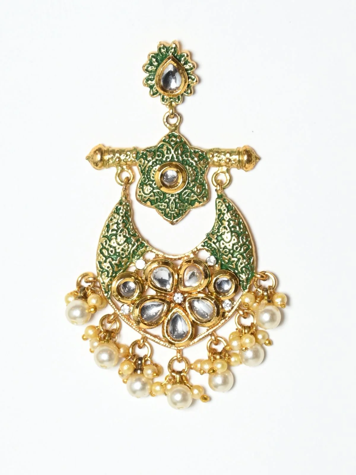 Odette Green And Gold Alloy Embellished Earrings For Women - Image 2