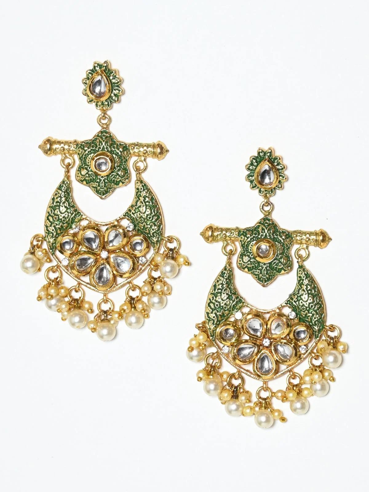 Odette Green And Gold Alloy Embellished Earrings For Women - Image 3