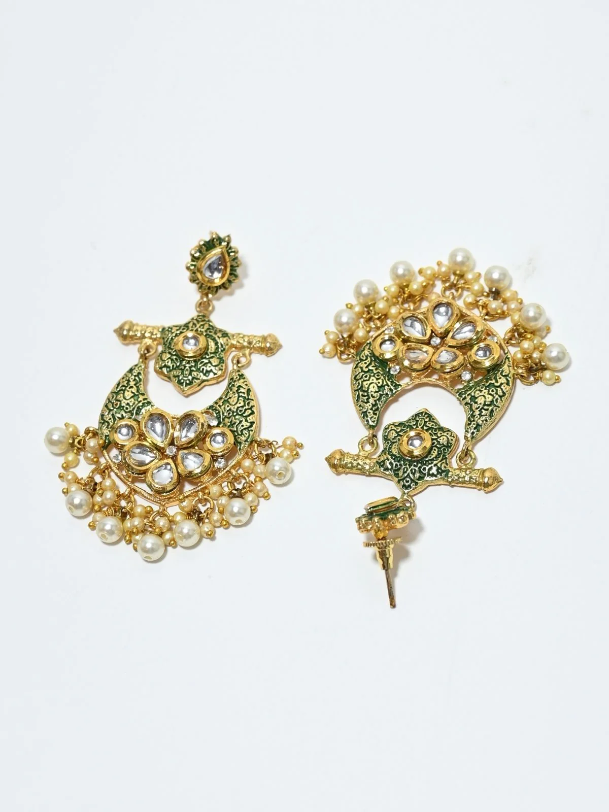Odette Green And Gold Alloy Embellished Earrings For Women - Image 4