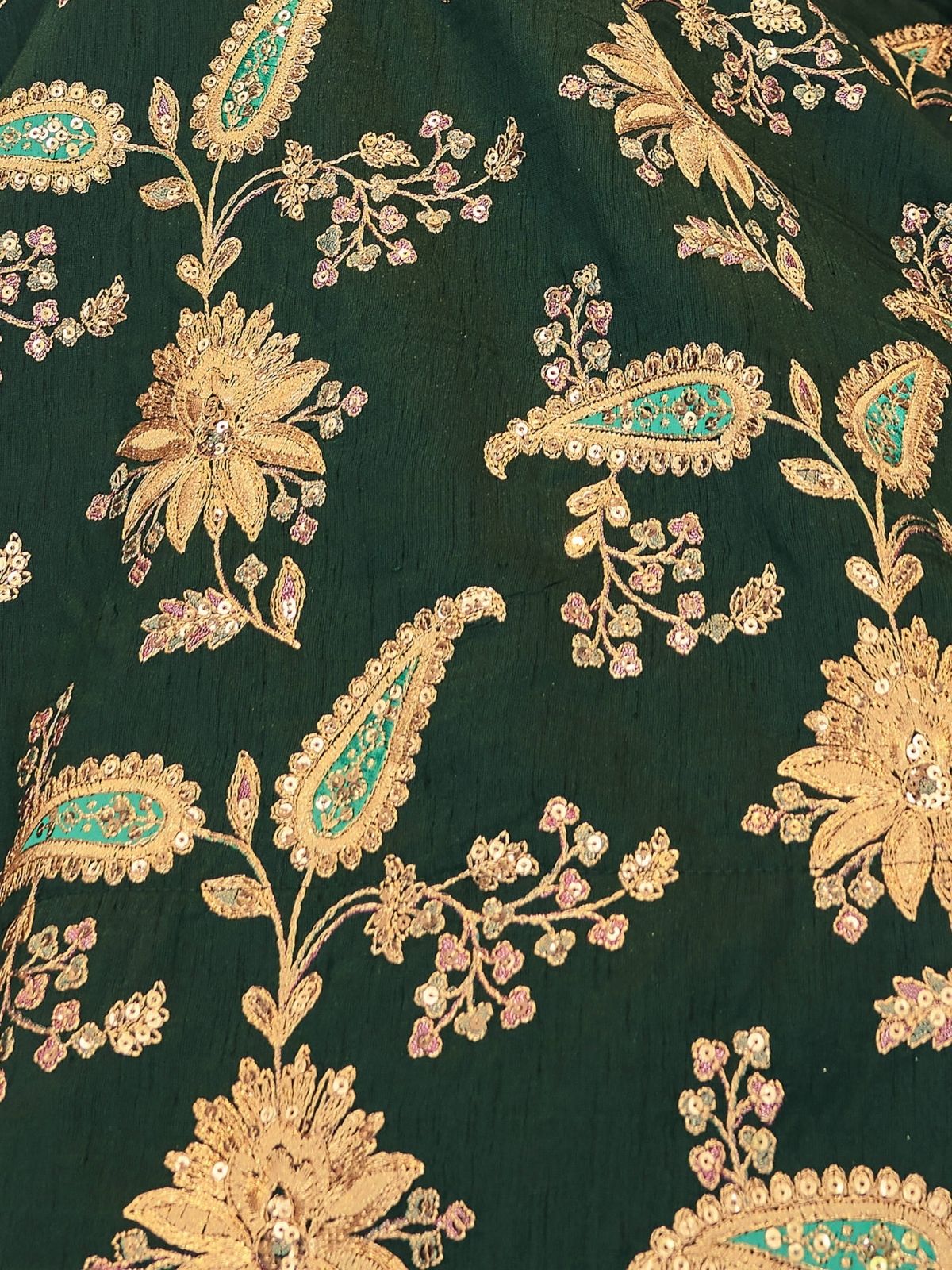 Odette Green And Gold Art Silk Embroidered Semi Stitched Lehenga With Blouse For Women - Image 5