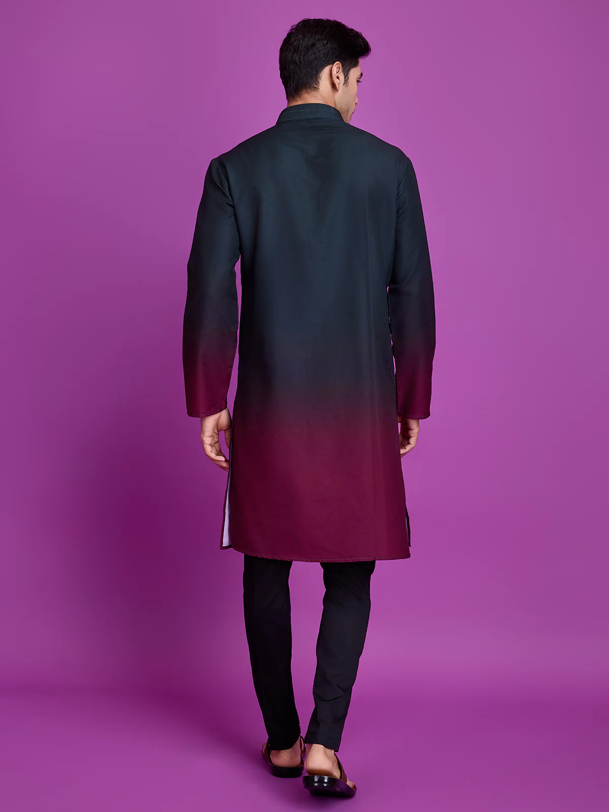 Odette Green And Maroon Ombre Rayon Kurta With Dupatta For Men - Image 4