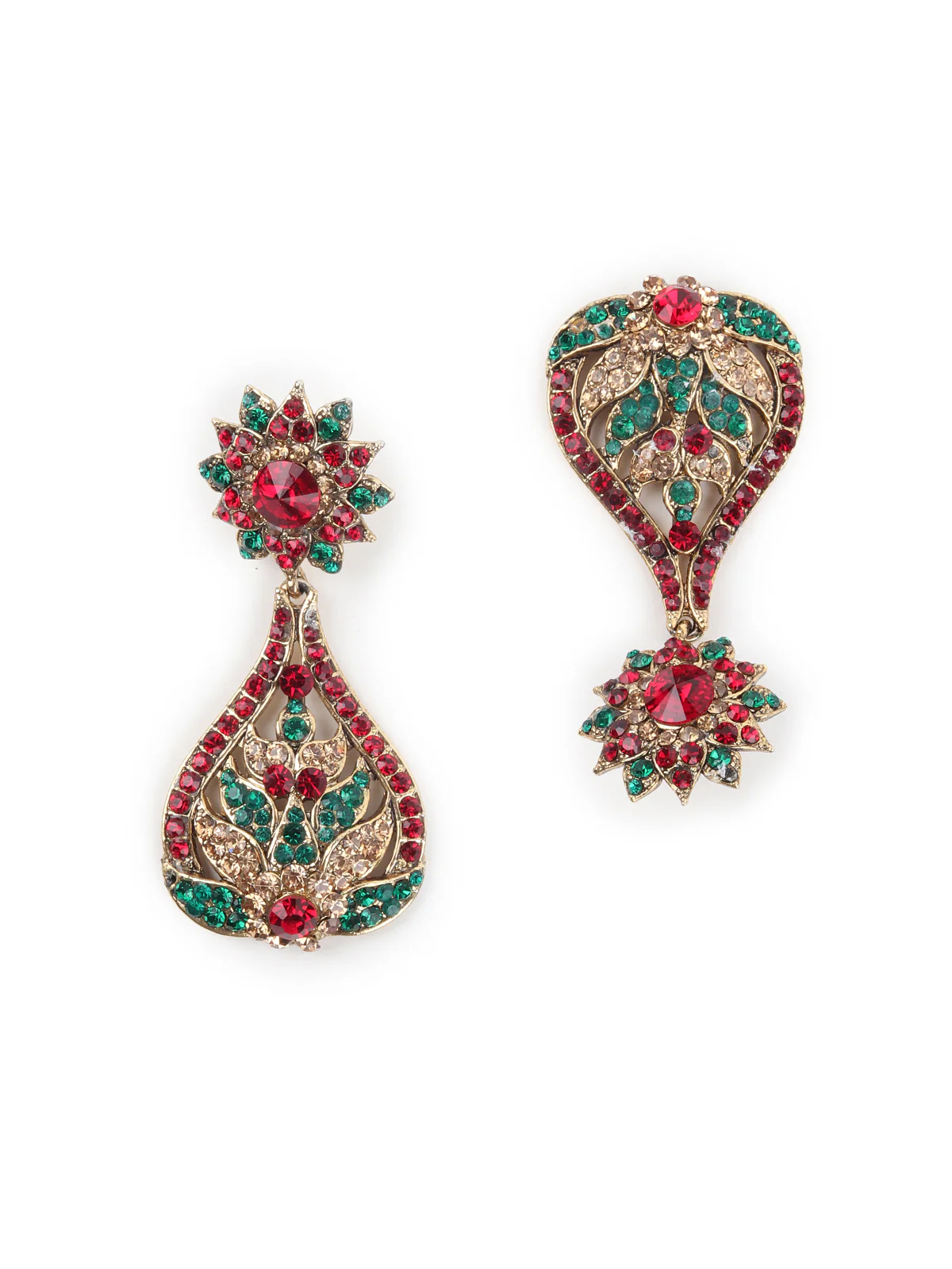 Odette Green and Maroon Stone Embellished Necklace Set with Maangtika for Women - Image 6