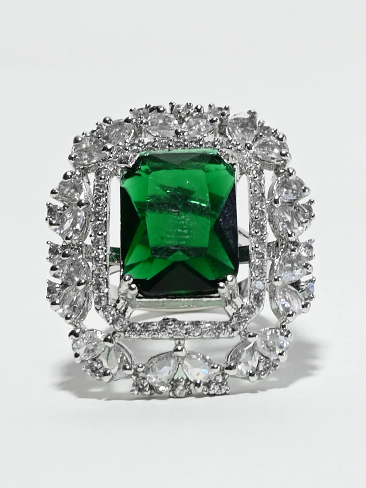 Odette Green And White Alloy Embellished Ring For Women - Image 4