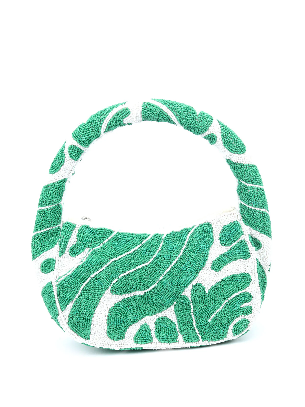 Odette Green And White Cotton Blend Beaded Hand Bag For Women - Image 3