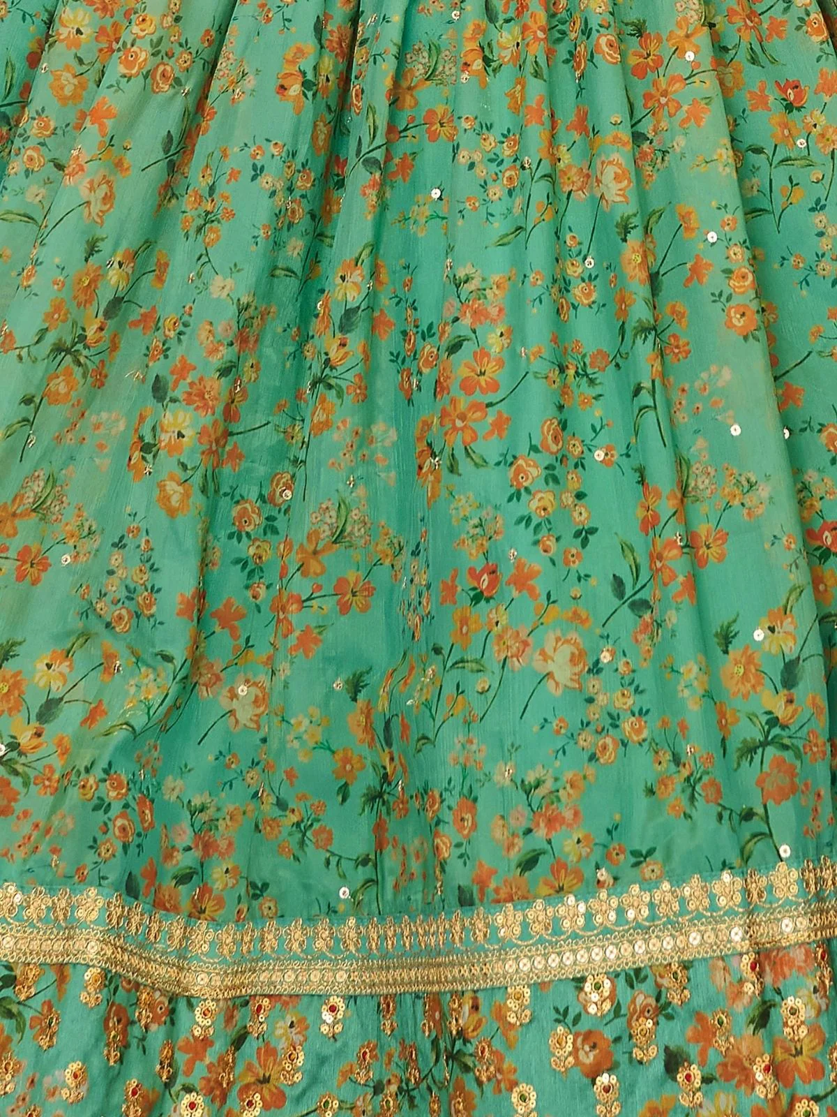 Odette Green Art Silk Embroidered Semi Stitched Lehenga With Blouse For Women - Image 5