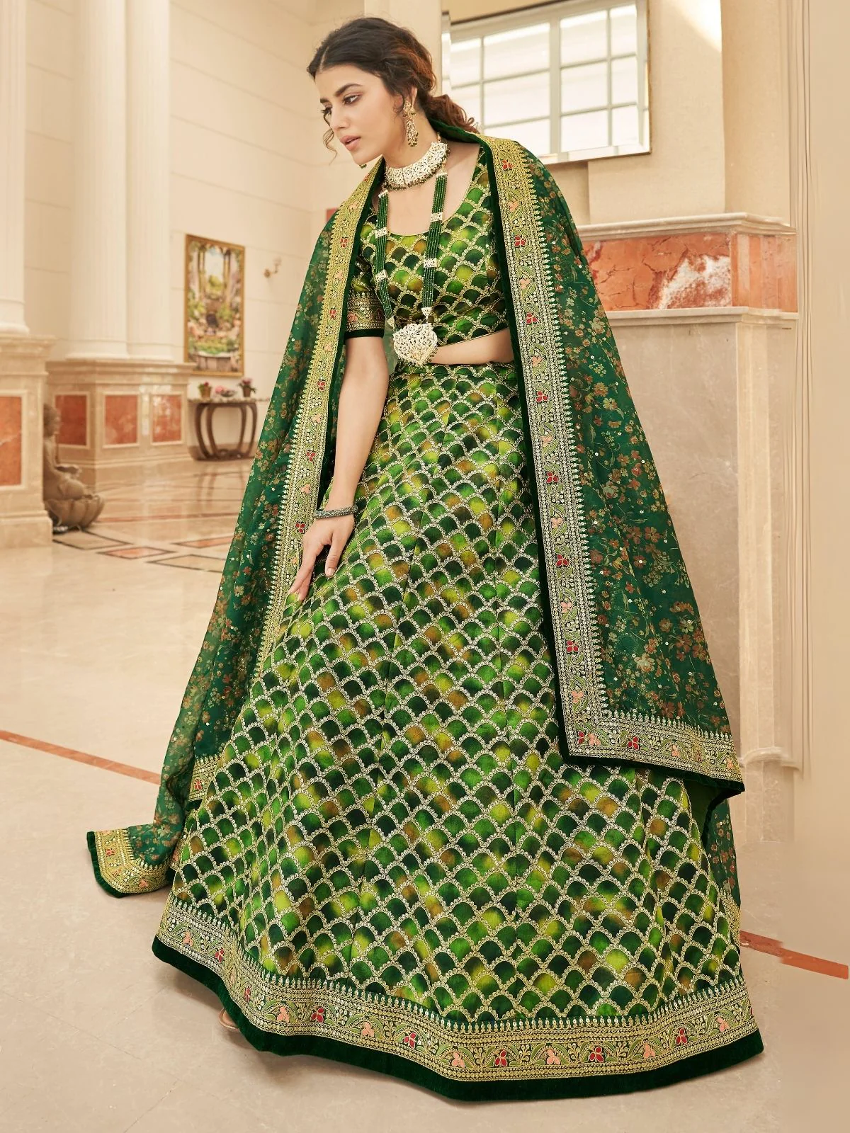 Odette Green Art Silk Embroidered Semi Stitched Lehenga With Blouse For Women - Image 2