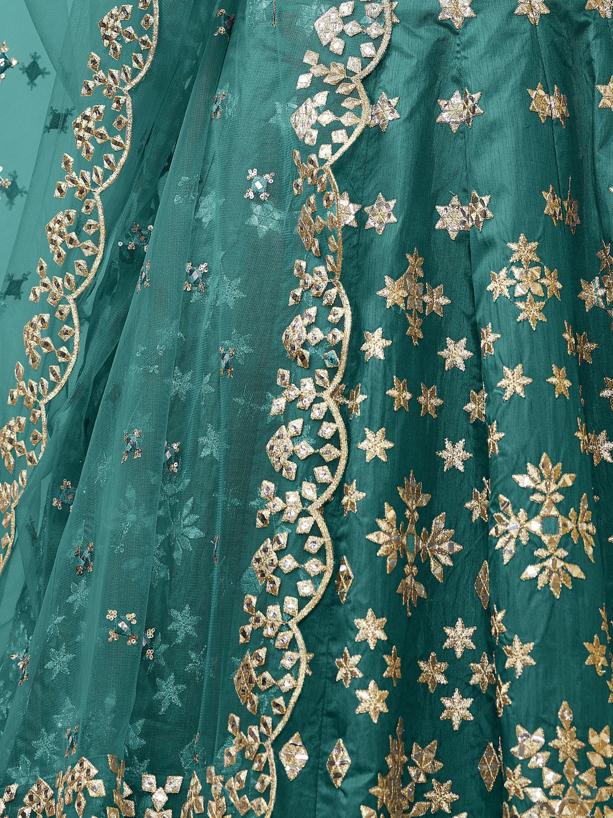 Odette Green Art Silk Embroidered Semi Stitched Lehenga With Unstitched Blouse For Women - Image 5